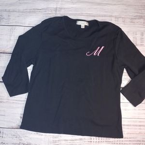 Black 3/4 Sleeve Knit Shirt with Pink "M", XL